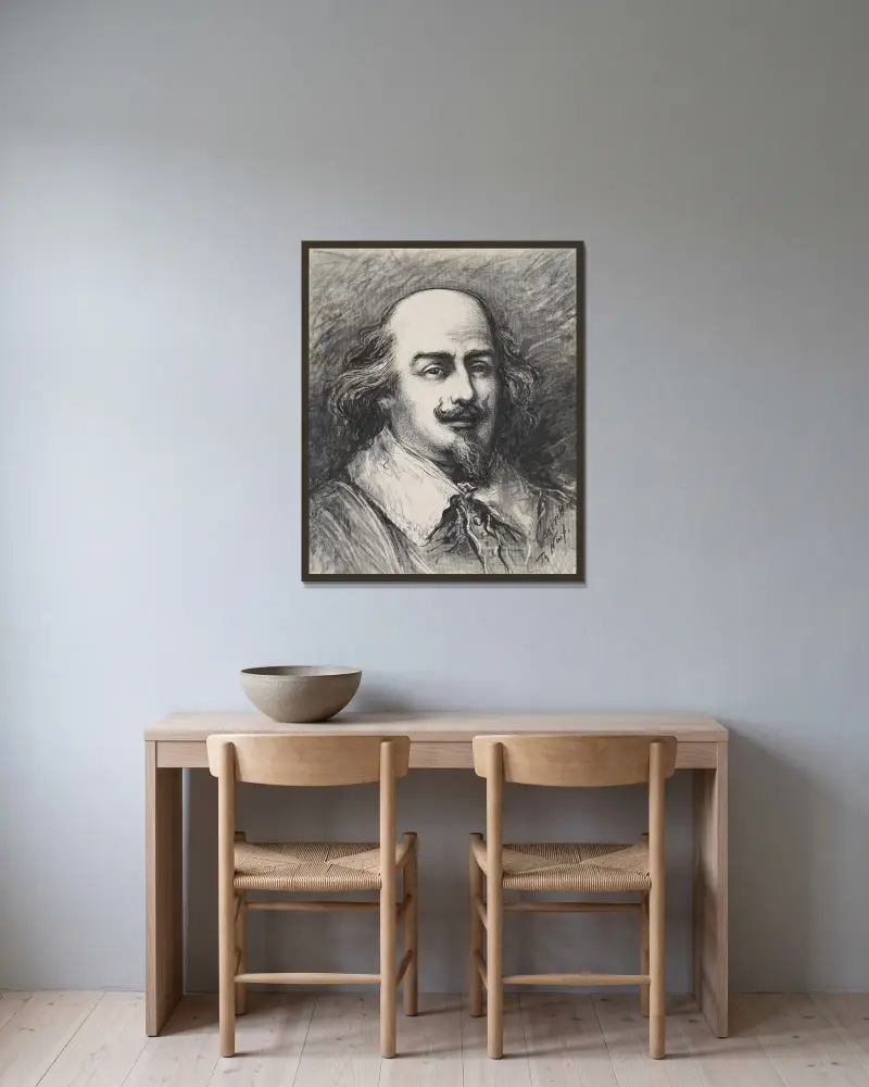 Portrait of Shakespeare av Thomas Nast inramad på en vägg
