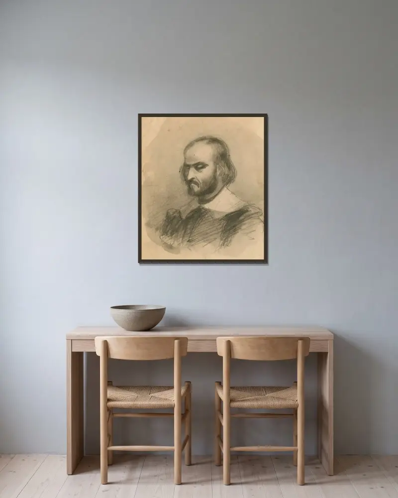 Porträtt av Shakespeare av Thomas Nast inramad på en vägg