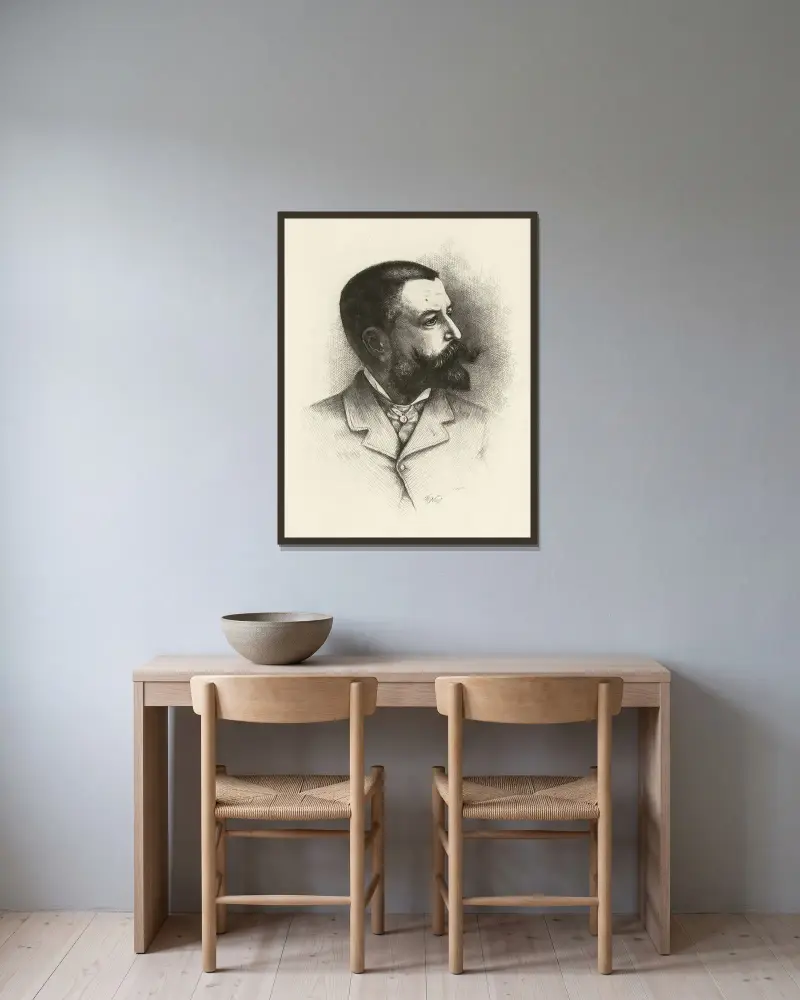 Självporträtt av Thomas Nast inramad på en vägg