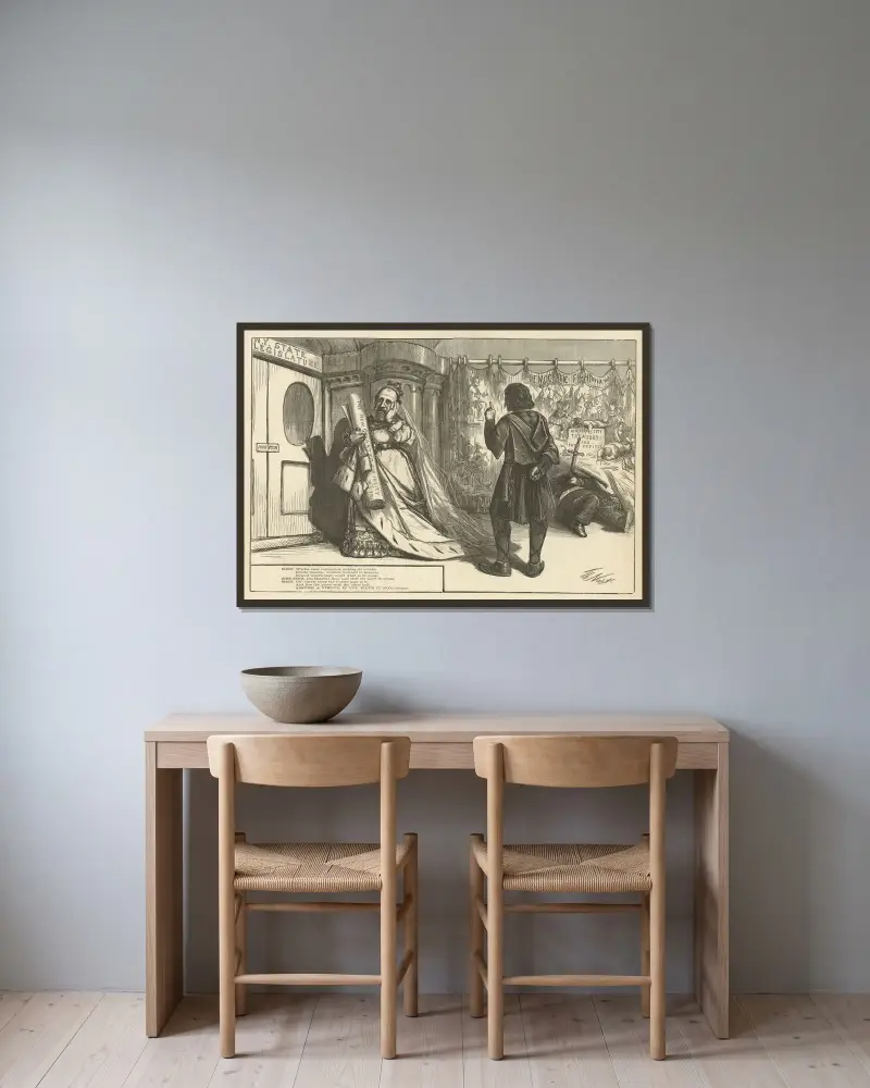 Senator Tweed i en ny roll av Thomas Nast inramad på en vägg