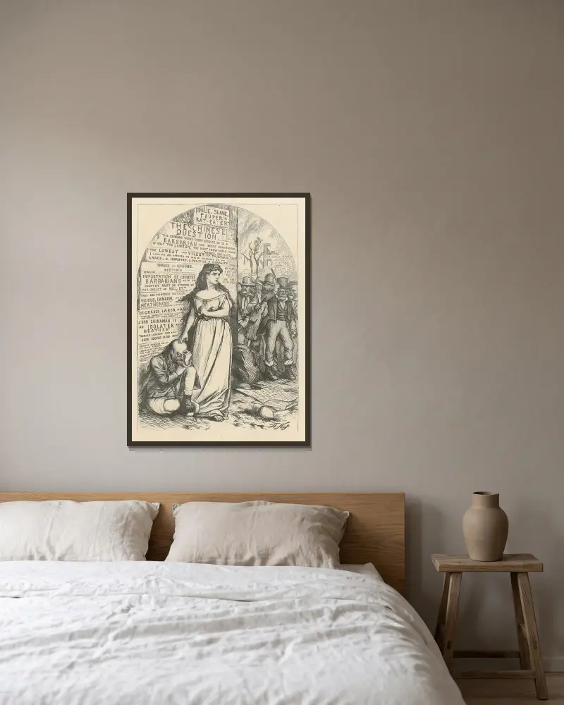 Den kinesiska frågan av Thomas Nast inramad på en vägg