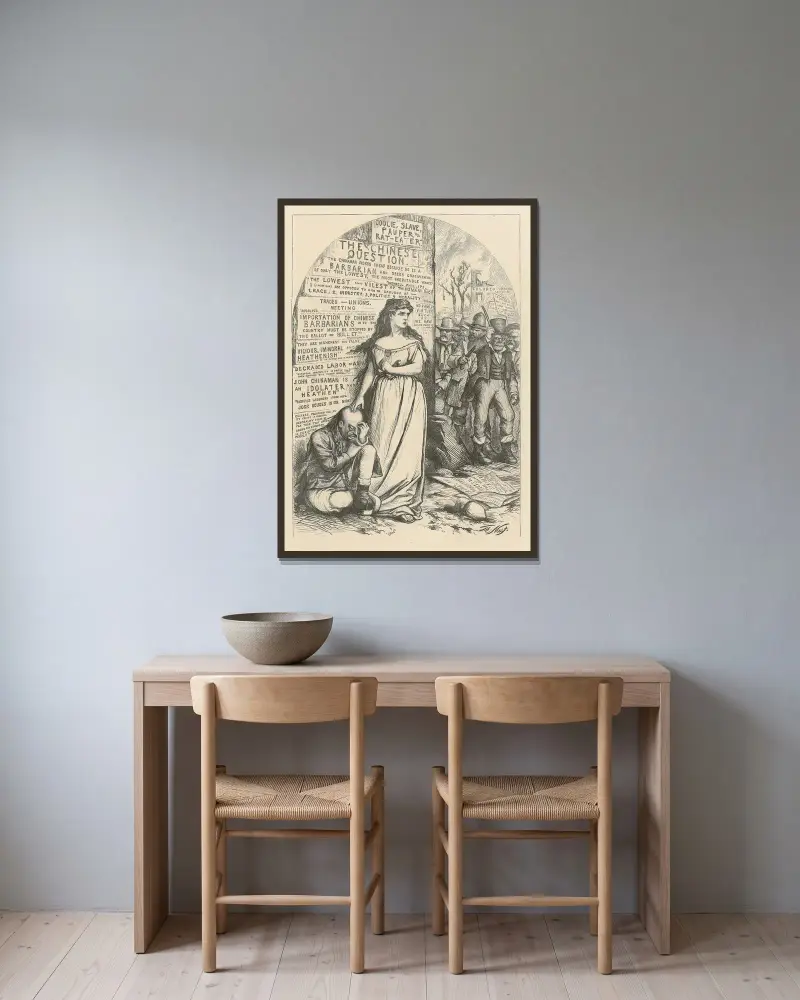 Den kinesiska frågan av Thomas Nast inramad på en vägg