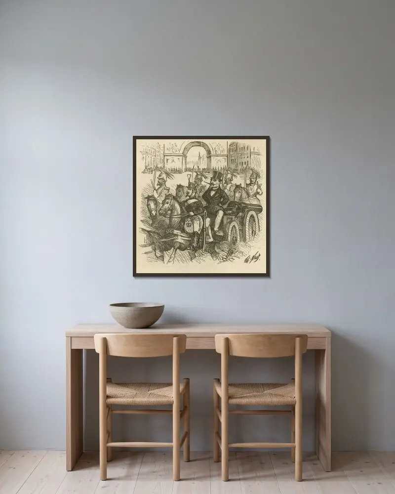 Fredsriket! av Thomas Nast inramad på en vägg