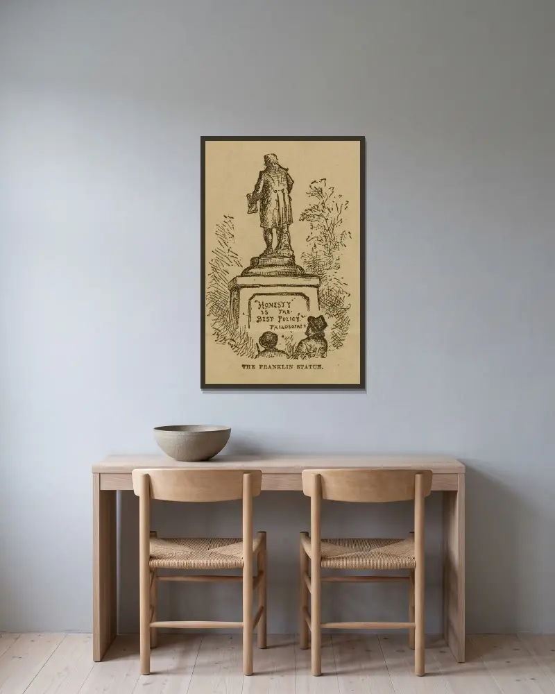 The Franklin Statue av Thomas Nast inramad på en vägg