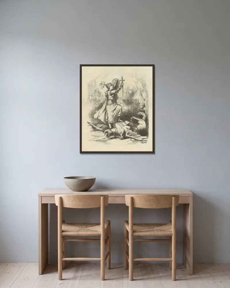 De goda och onda andarna i krig av Thomas Nast inramad på en vägg