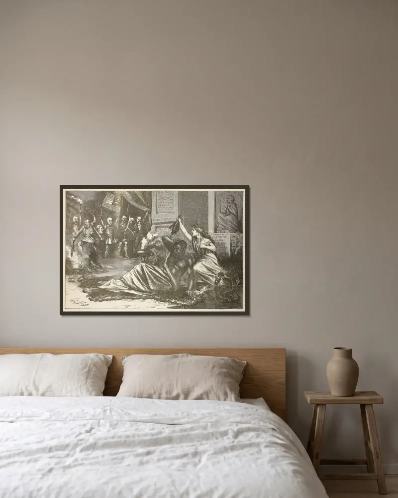 Den moderna Simson av Thomas Nast inramad på en vägg