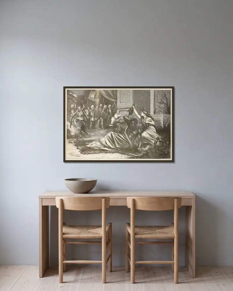 Den moderna Simson av Thomas Nast inramad på en vägg