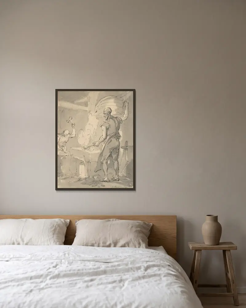 En smed av Thomas Rowlandson inramad på en vägg
