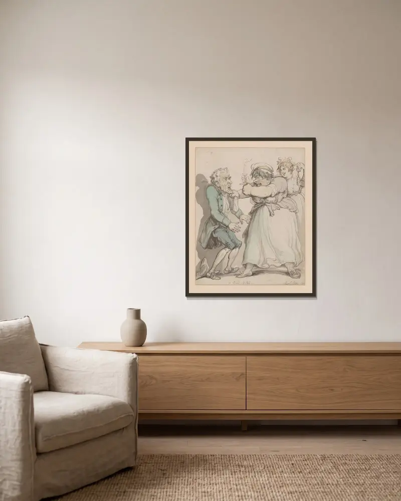 Eine Bullenbeißerin von Thomas Rowlandson gerahmt an einer Wand
