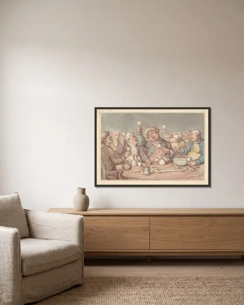 A drinking party, Thomas Rowlandson v rámu na stěně