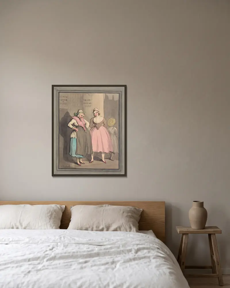 En holländsk abbedissa och hennes nymfer. Skissat i Amsterdam av Thomas Rowlandson inramad på en vägg
