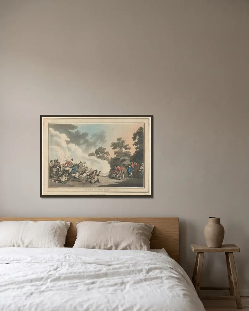 En dag på fältet i Hyde Park av Thomas Rowlandson inramad på en vägg