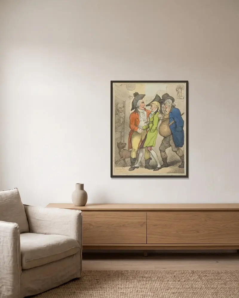 A flat between two sharps av Thomas Rowlandson inramad på en vägg