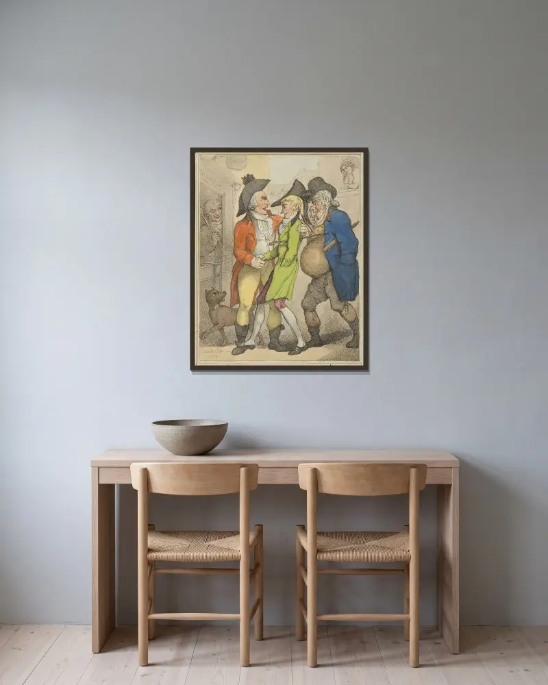 A flat between two sharps av Thomas Rowlandson inramad på en vägg