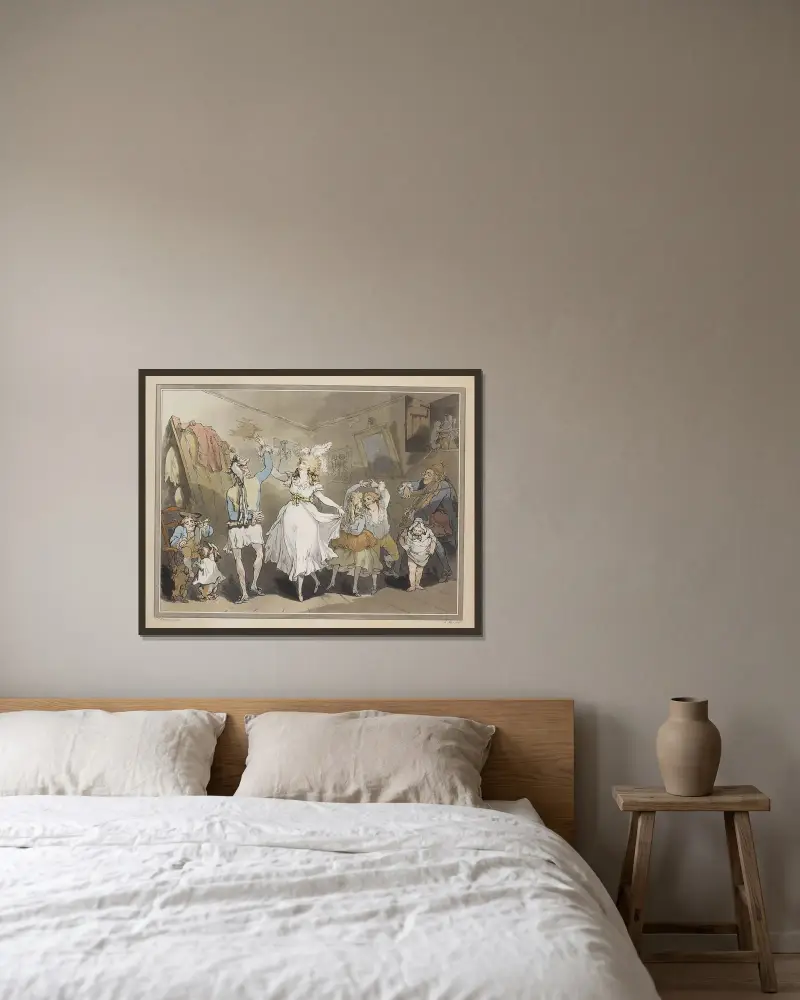 En fransk familj av Thomas Rowlandson inramad på en vägg