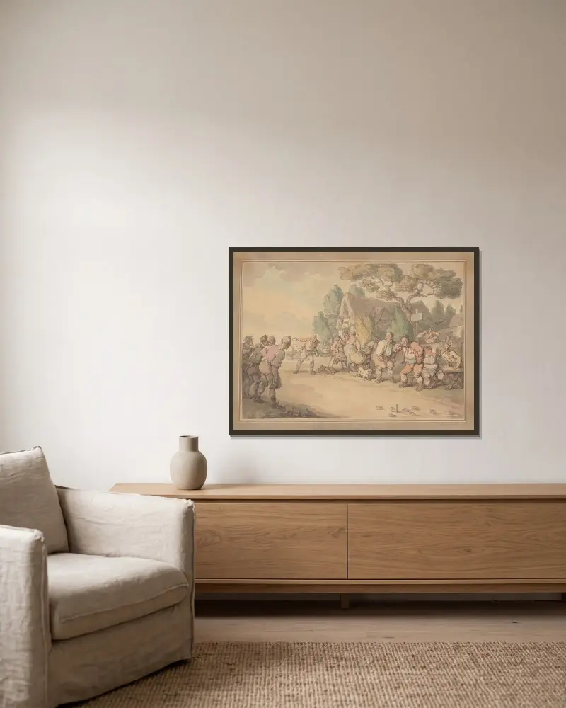 Ett spel med ringar av Thomas Rowlandson inramad på en vägg