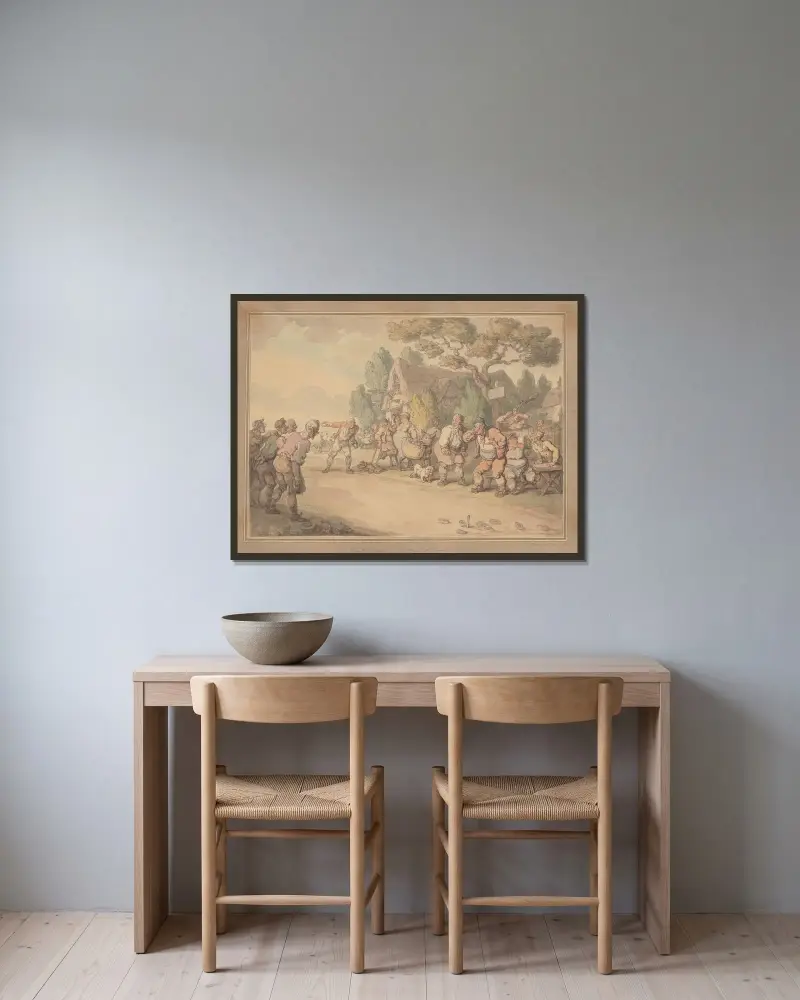 Ett spel med ringar av Thomas Rowlandson inramad på en vägg