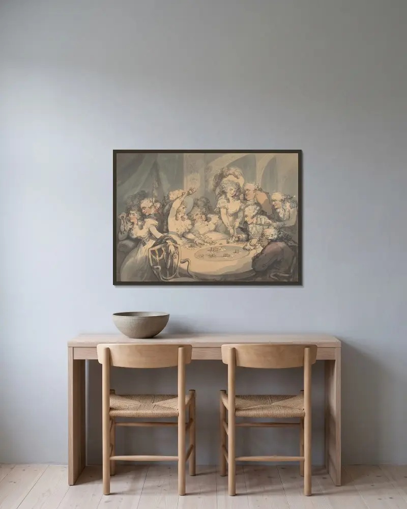Ein Spieltisch in Devonshire House von Thomas Rowlandson gerahmt an einer Wand