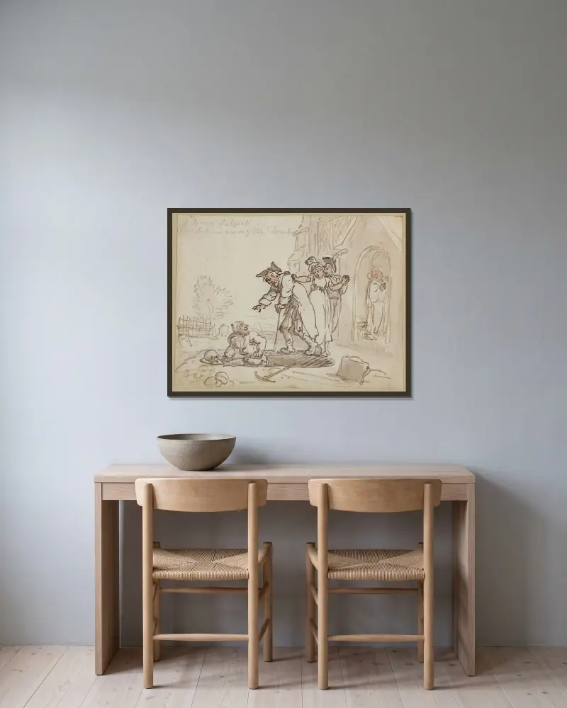 Ett allvarligt ämne eller betraktelser bland gravarna av Thomas Rowlandson inramad på en vägg
