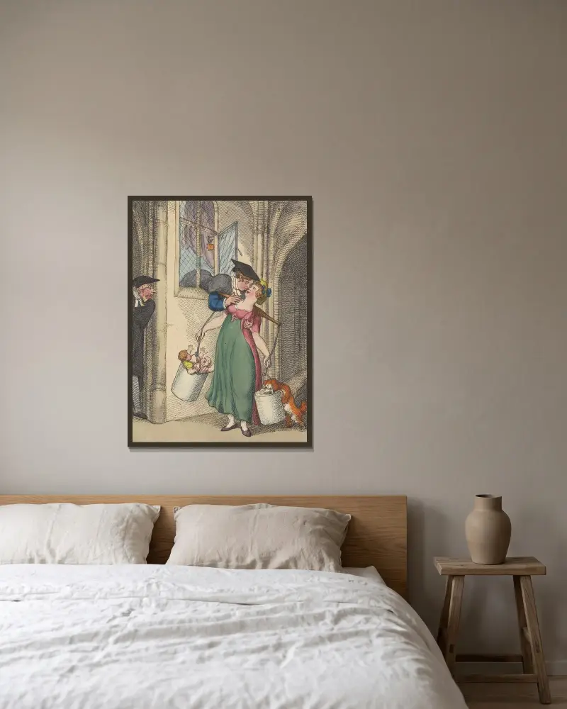 En mjölksoppa av Thomas Rowlandson inramad på en vägg