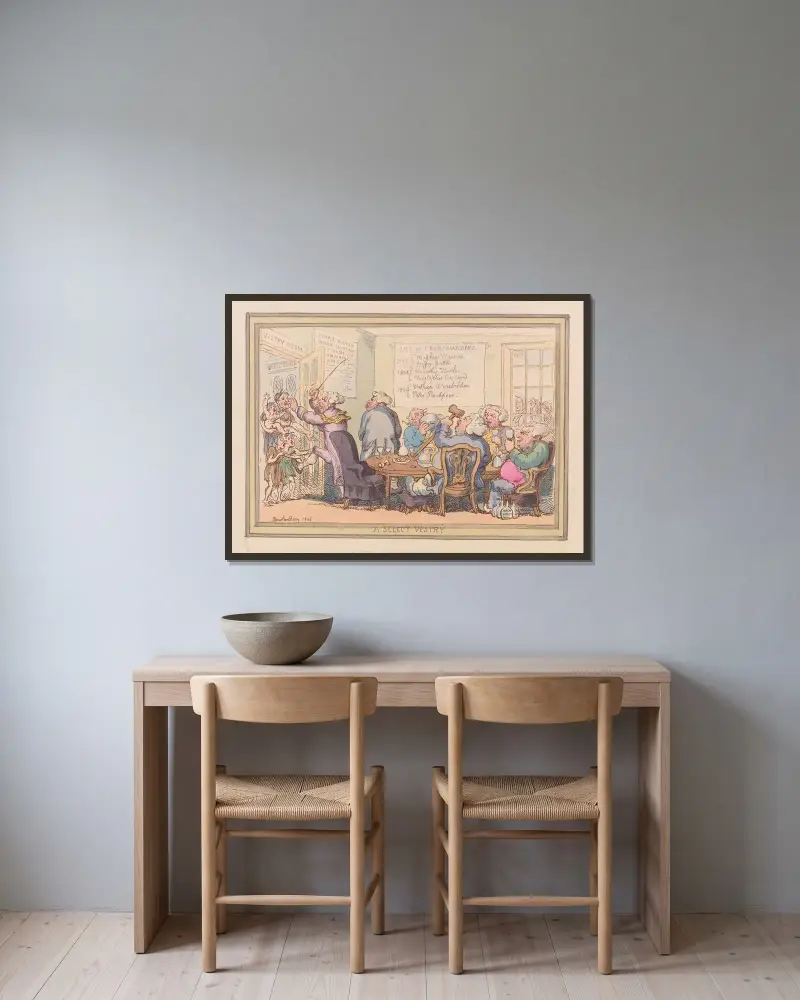 A select vestry von Thomas Rowlandson gerahmt an einer Wand