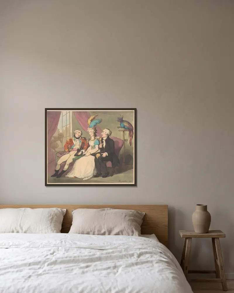 En tokighet av Thomas Rowlandson inramad på en vägg
