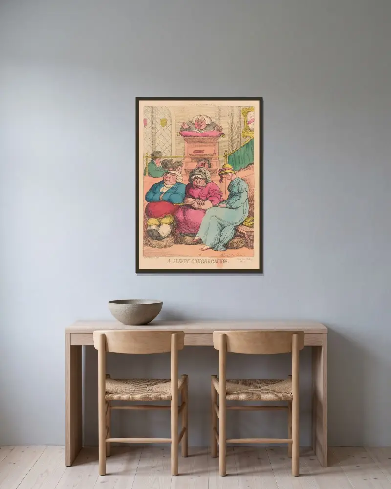 En sömnig församling av Thomas Rowlandson inramad på en vägg