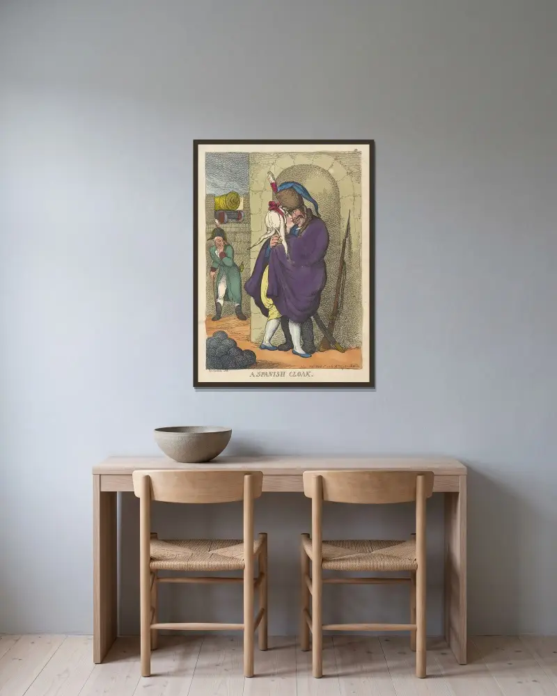 En spansk kappa av Thomas Rowlandson inramad på en vägg