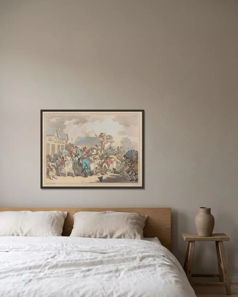 En plötslig vindstöt i Hyde Park av Thomas Rowlandson inramad på en vägg