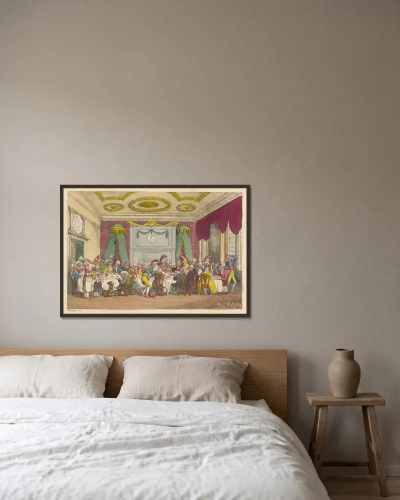 En table d'hôte, eller fransk ordinär i Paris av Thomas Rowlandson inramad på en vägg