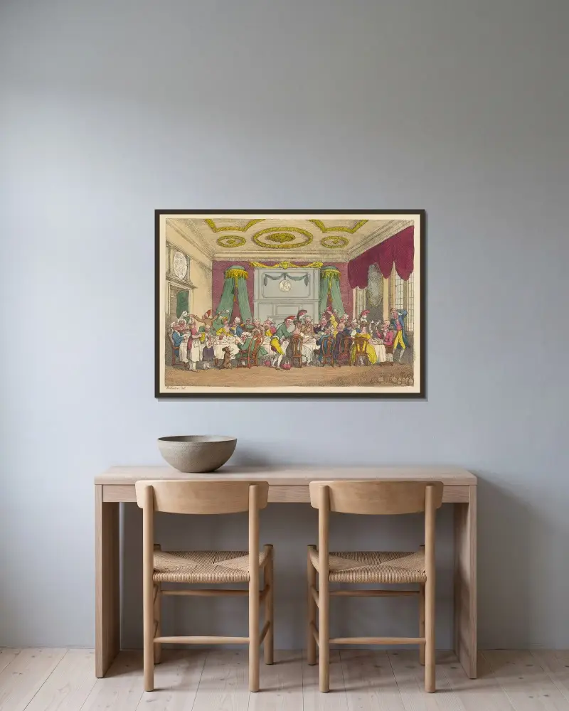 En table d'hôte, eller fransk ordinär i Paris av Thomas Rowlandson inramad på en vägg