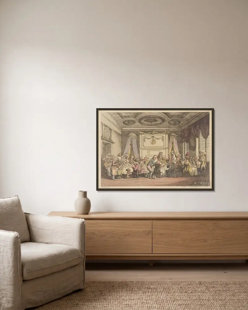 A table D’hote, or French ordinary in Paris av Thomas Rowlandson inramad på en vägg