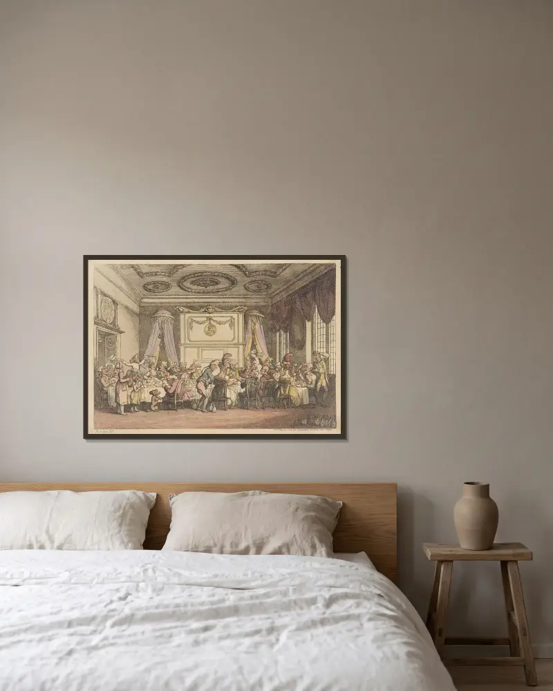 A table D’hote, or French ordinary in Paris av Thomas Rowlandson inramad på en vägg