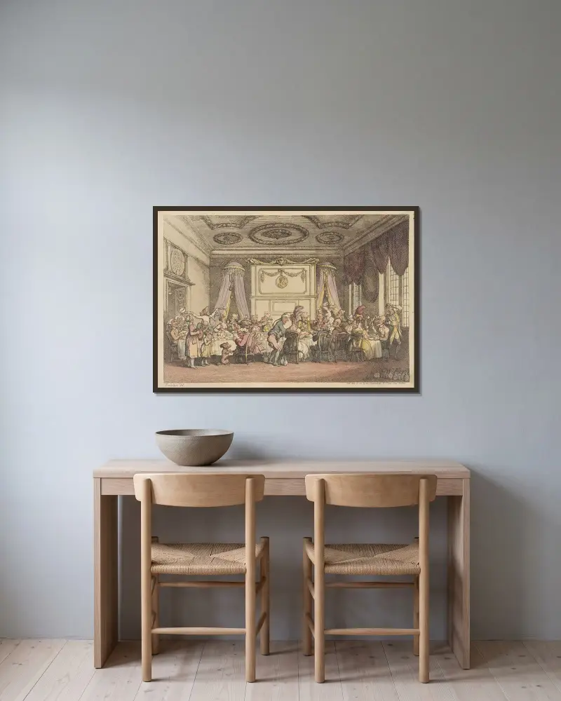 A table D’hote, or French ordinary in Paris av Thomas Rowlandson inramad på en vägg