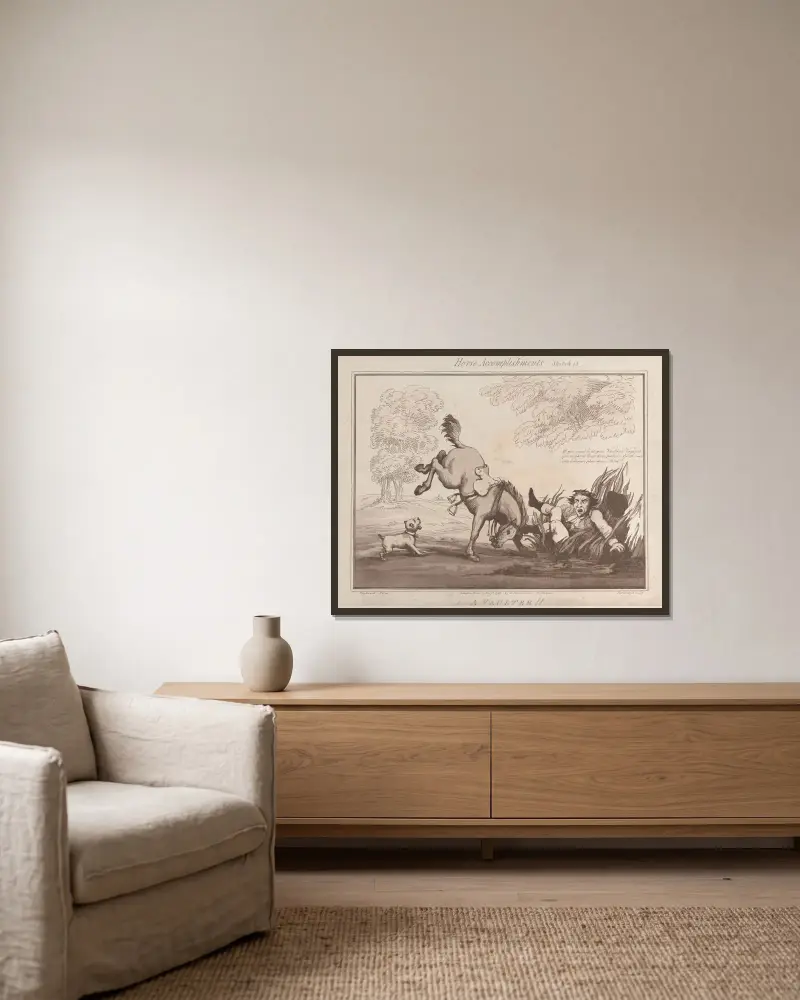 Ein Stabhochspringer von Thomas Rowlandson gerahmt an einer Wand