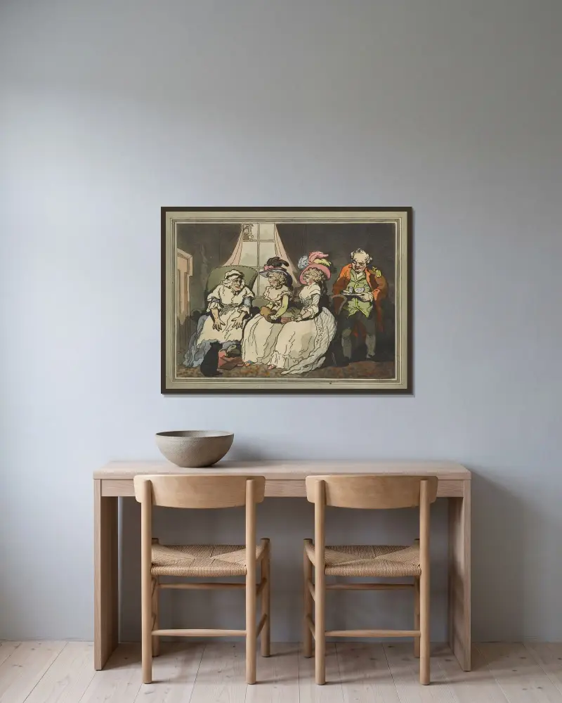 A visit to the aunt, Thomas Rowlandson v rámu na stěně