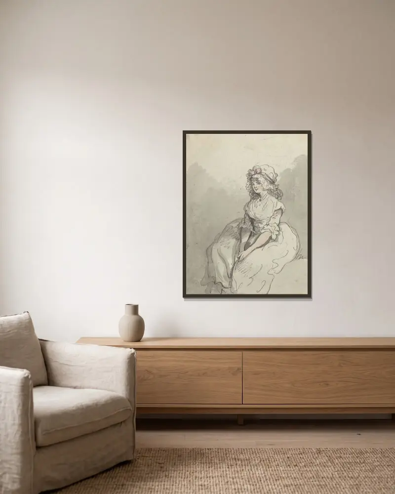 En ung engelsk skönhet av Thomas Rowlandson inramad på en vägg