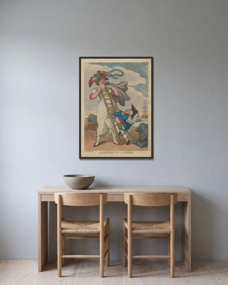 Accomodation ladder av Thomas Rowlandson inramad på en vägg