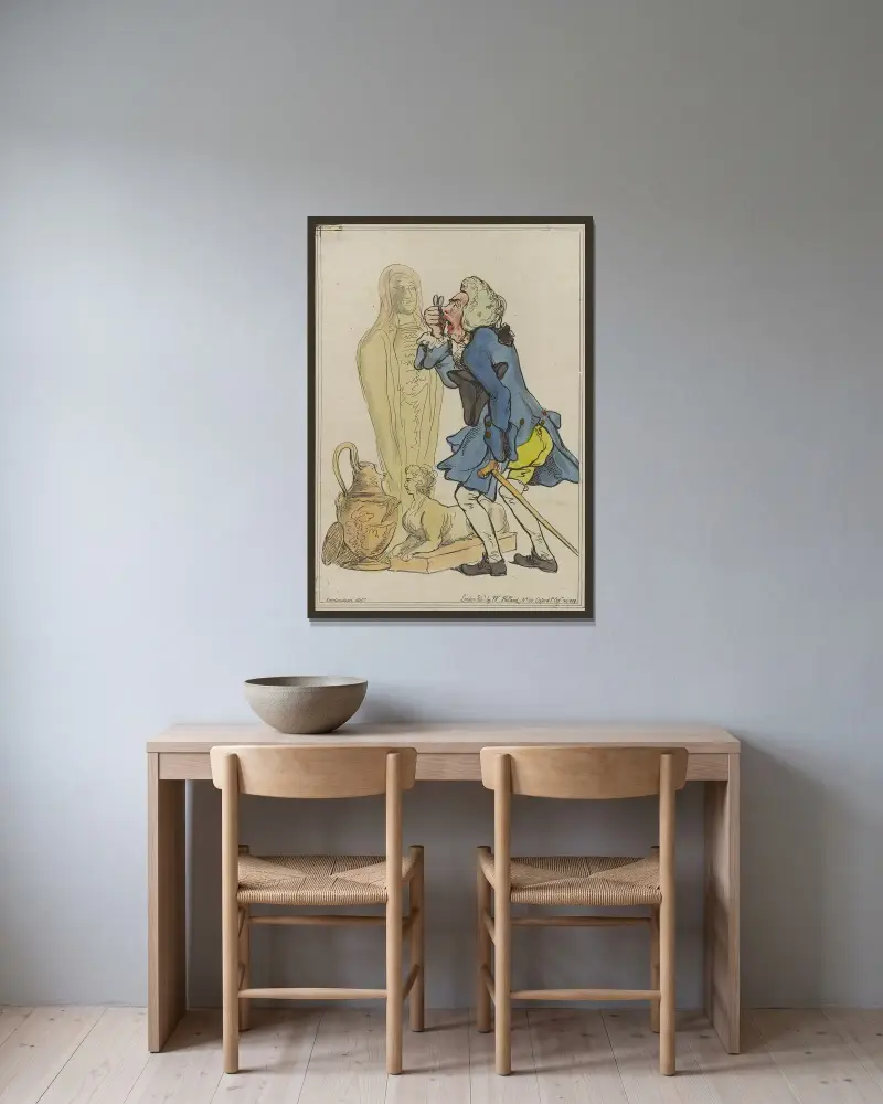An antiquarian av Thomas Rowlandson inramad på en vägg