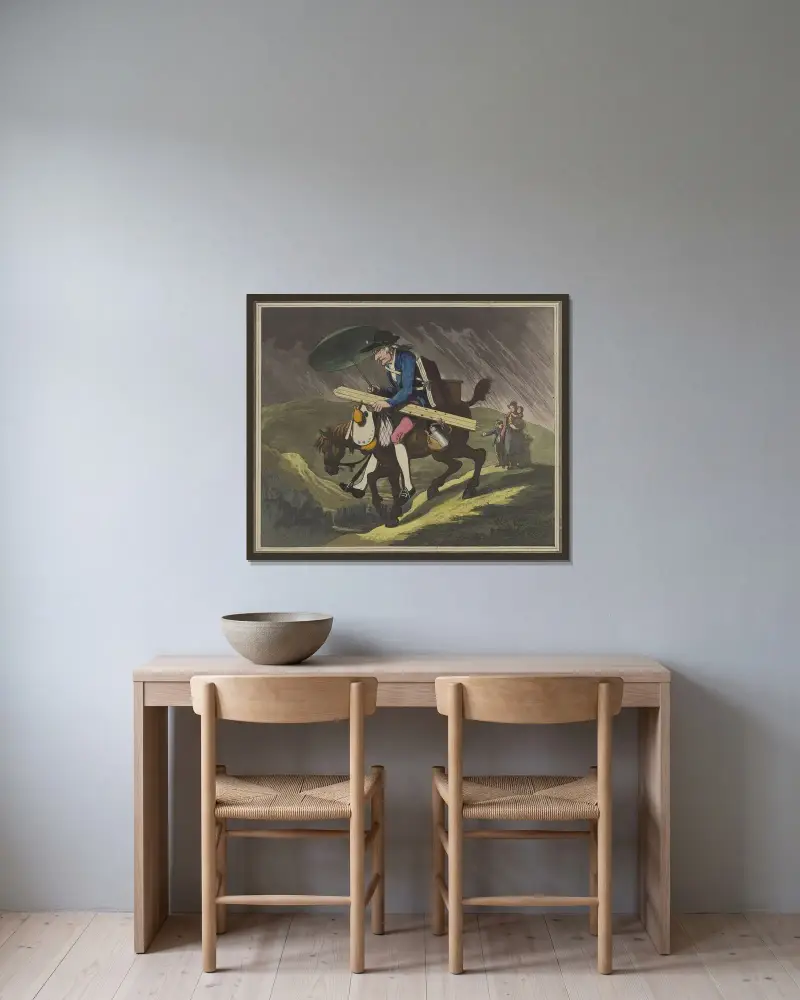 En konstnär på resa i Wales av Thomas Rowlandson inramad på en vägg