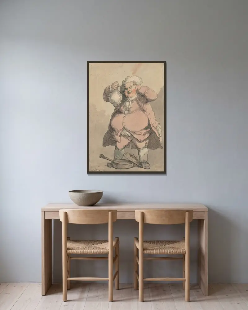 En epikuré av Thomas Rowlandson inramad på en vägg
