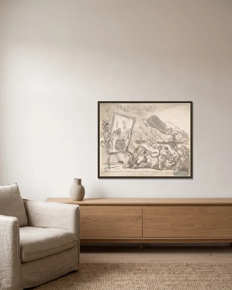 Ett irländskt tjut av Thomas Rowlandson inramad på en vägg