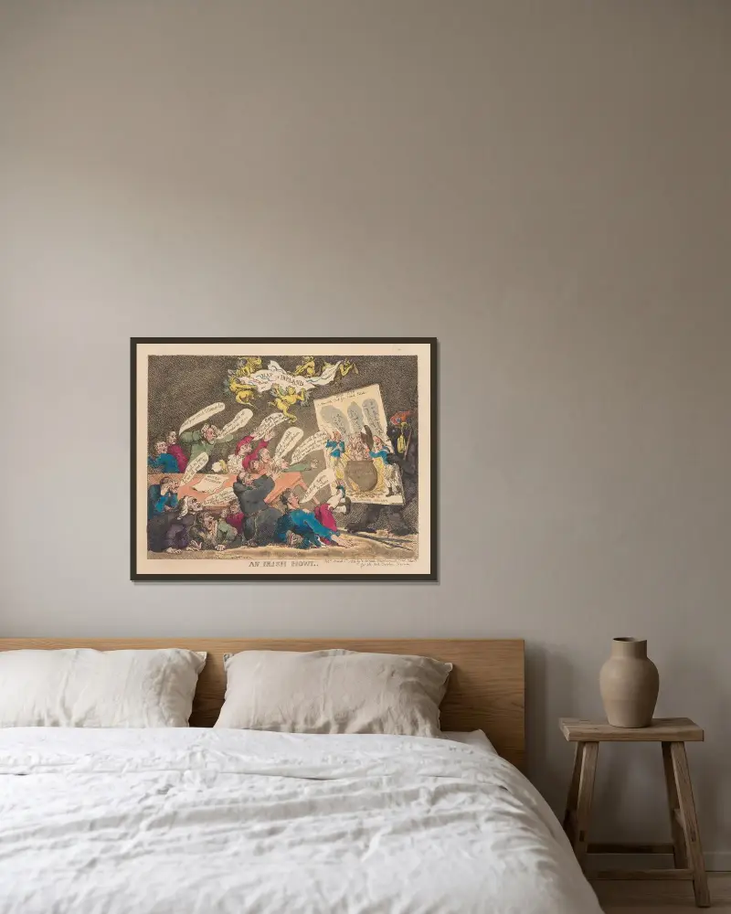 Ett irländskt tjut av Thomas Rowlandson inramad på en vägg