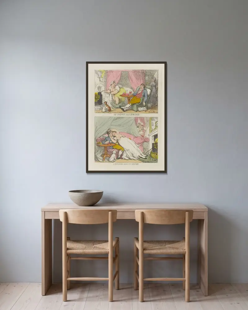 Hemma och borta. Borta och hemma av Thomas Rowlandson inramad på en vägg