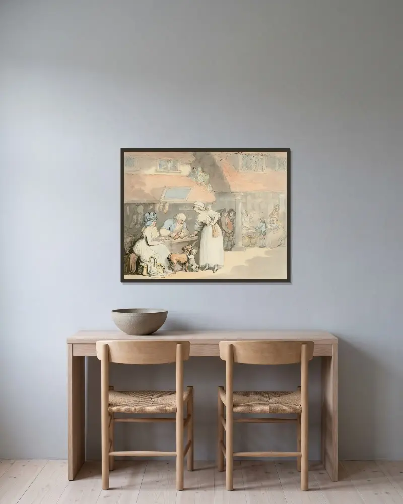 Hos skomakaren av Thomas Rowlandson inramad på en vägg