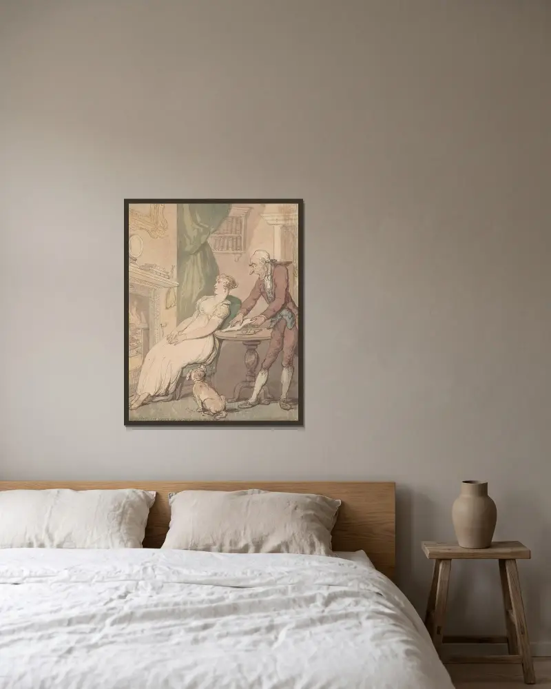 Mit zwanzig verspottet sie die Pflicht, die du sie lehrtest von Thomas Rowlandson gerahmt an einer Wand