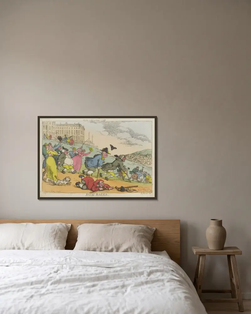 Badscener av Thomas Rowlandson inramad på en vägg
