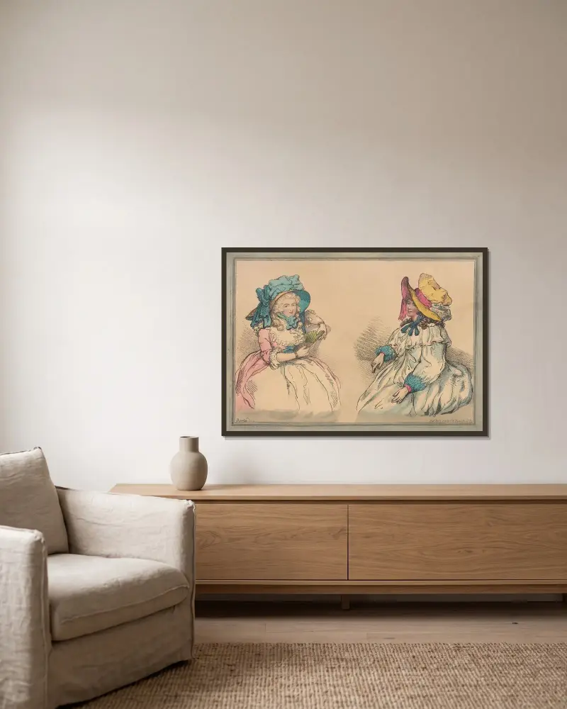 Skönheter av Thomas Rowlandson inramad på en vägg