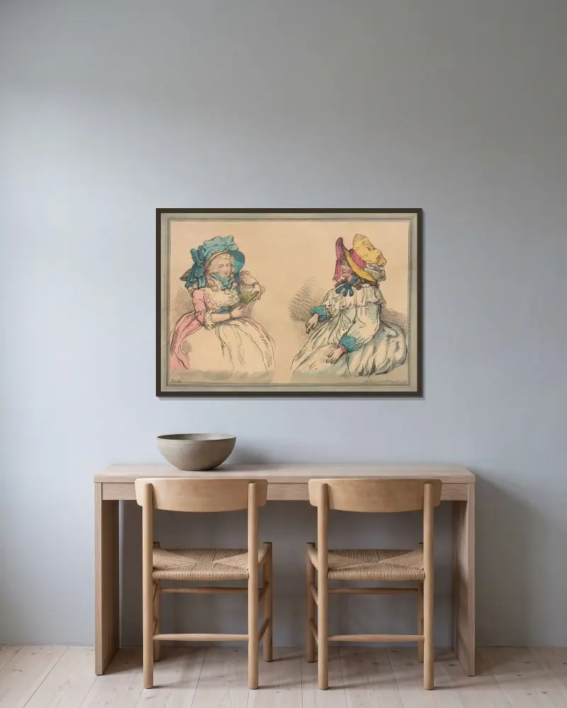 Skönheter av Thomas Rowlandson inramad på en vägg