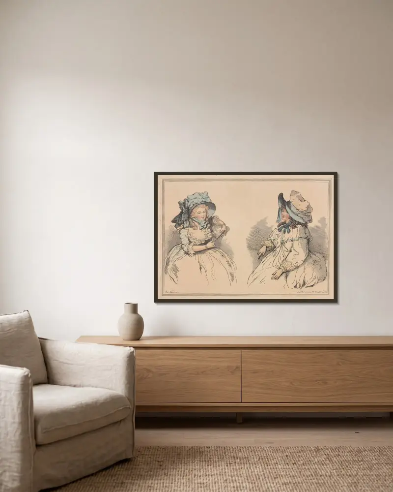 Skönheter av Thomas Rowlandson inramad på en vägg